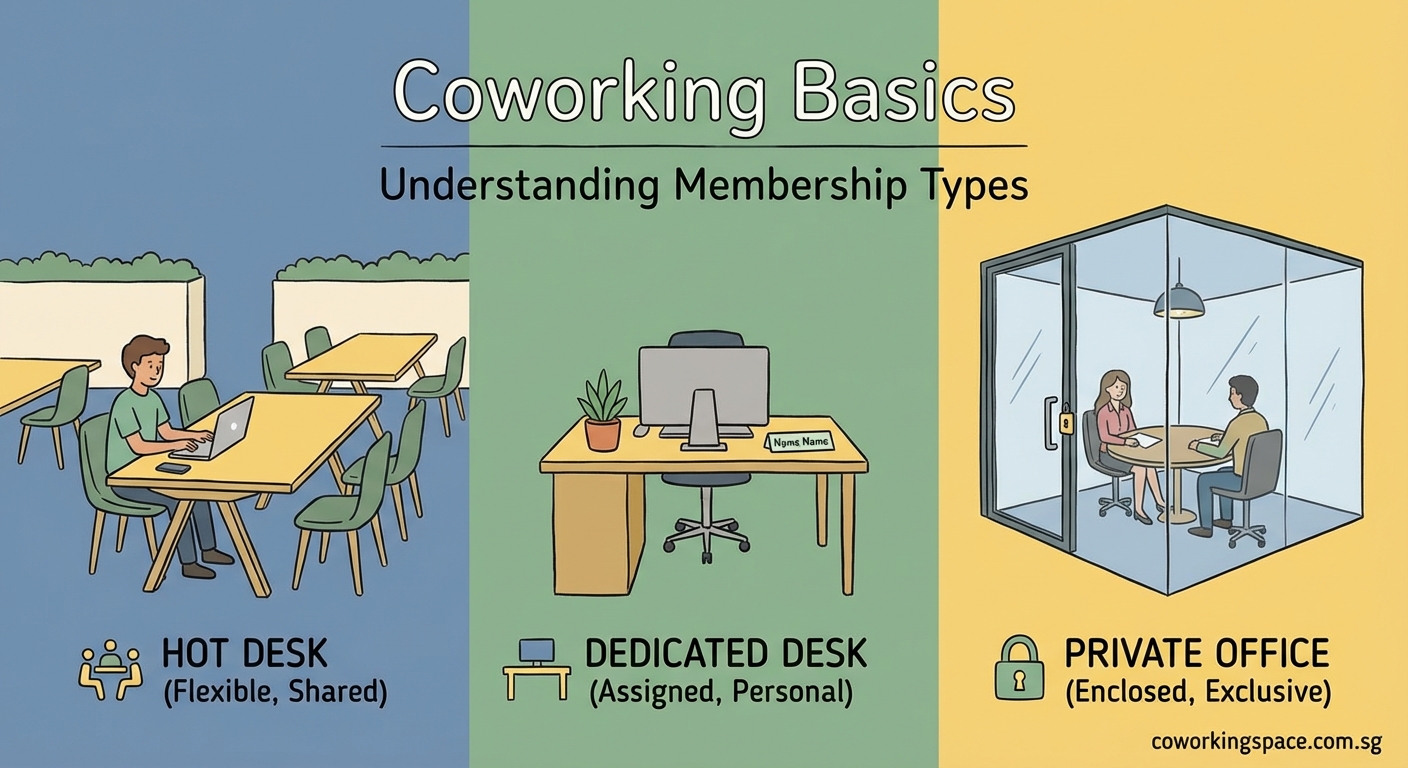 Understanding Coworking Membership Types: Hot Desks vs Dedicated Desks vs Private Offices - Illustration 1
