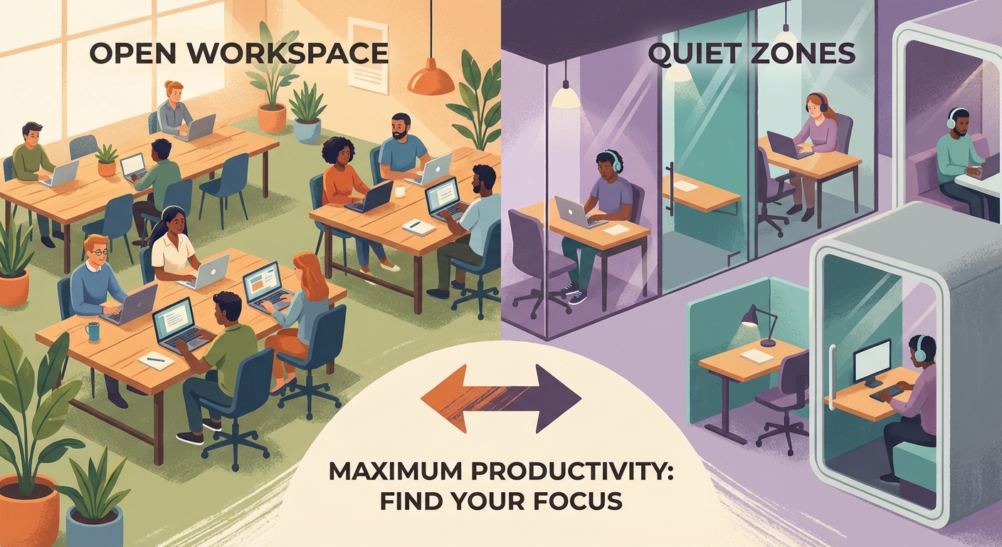 How to Choose Between Open Workspace and Quiet Zones for Maximum Productivity - Illustration 2